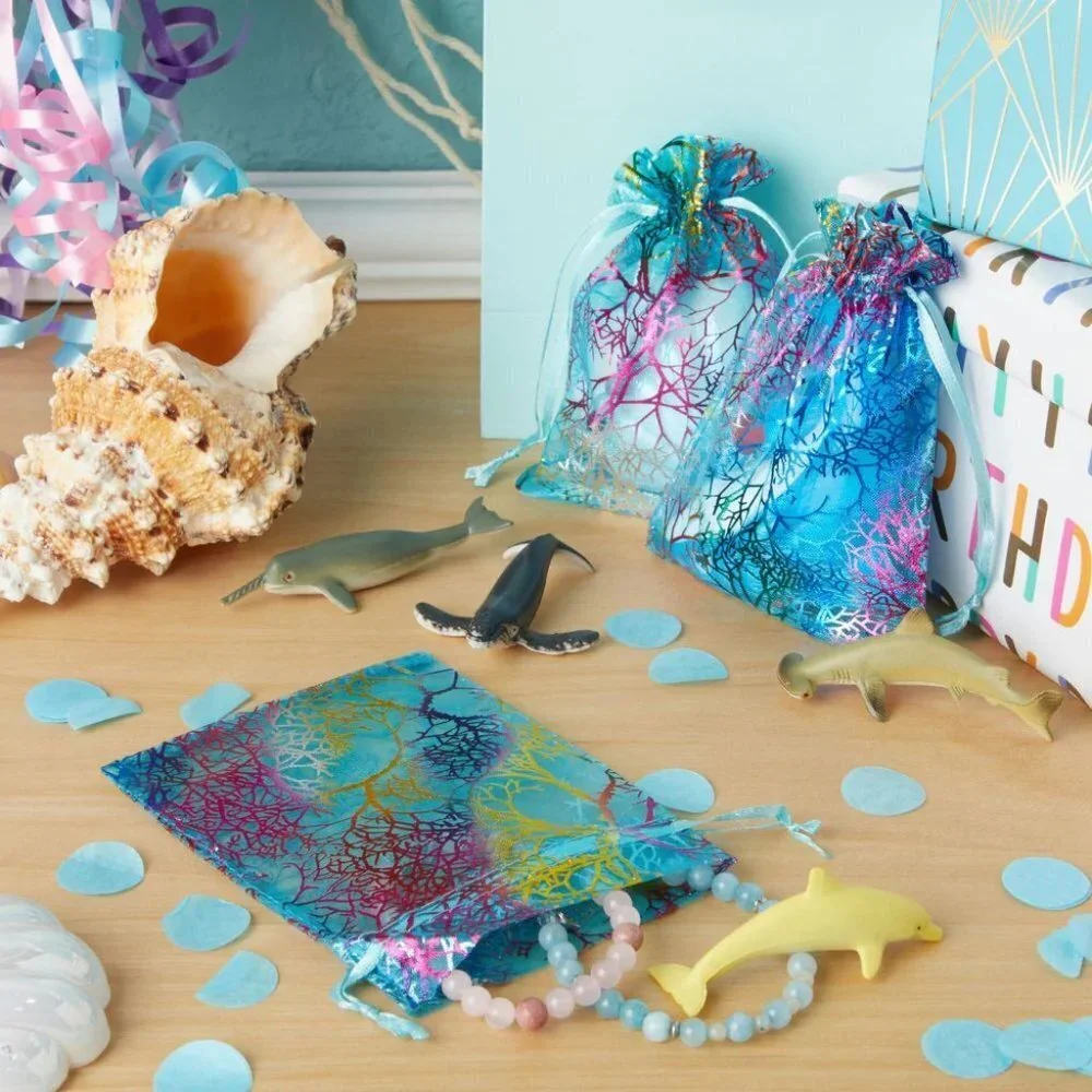 Beach Coral Gift Bag Pouches with Drawstring